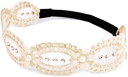 Lace Flower Headband - Beige Chrysanthemum with Pearl for Festival Wedding