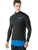 Tesla TM-MZS03-BLK_Large Men's UPF 50+ Zip Front Long Sleeve Top Rashguard Swimsuit MSZ03