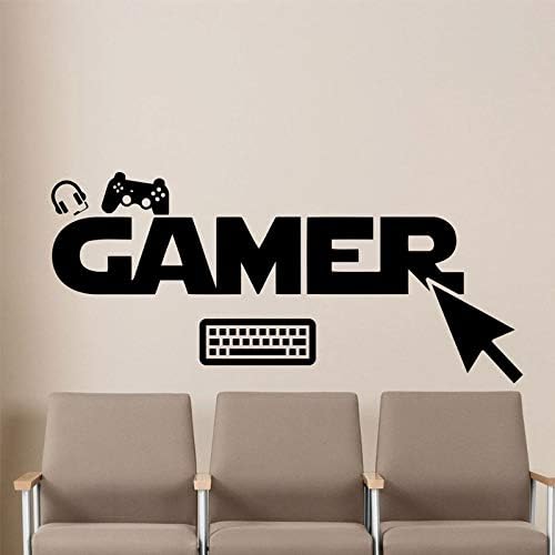 PC Gamer Wall Vinyl Decal Joystick Game Play Room Custom Sticker Gaming Video Gamepad Poster Teen Children Mural Art Decor 94X42cm
