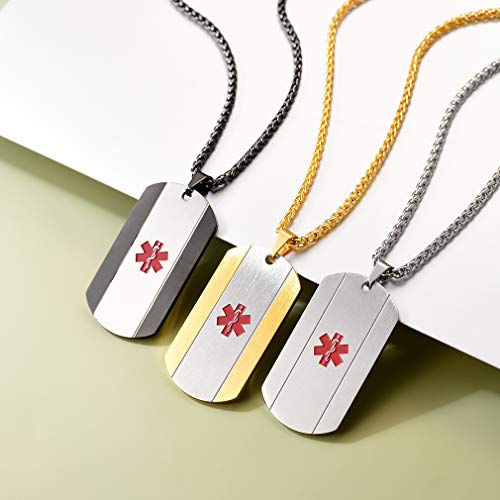 Supcare Tag Necklace Pendant Personalized Free Engraving Medical Alert ID Jewelry Stainless Steel for Women/Men/Children, Custom Engraved Medical Emergency Identification Dog Tag Necklace Jewelry - Thumbnail 2