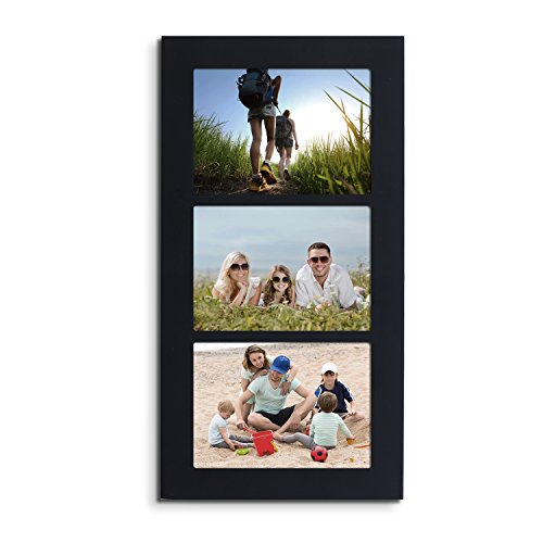 Adeco Decorative Wood Divided Wall Hanging Artwork Print Picture Photo Frame, 3 Opening 5x7" (Black)