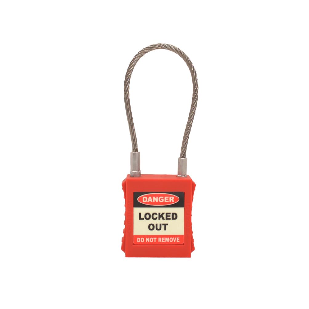 Lockout Tagout Wired Shackle Padlock - Red Nylon Body | Keyed to Differ | Durable Safety Lock for Electrical Isolation & Industrial Use