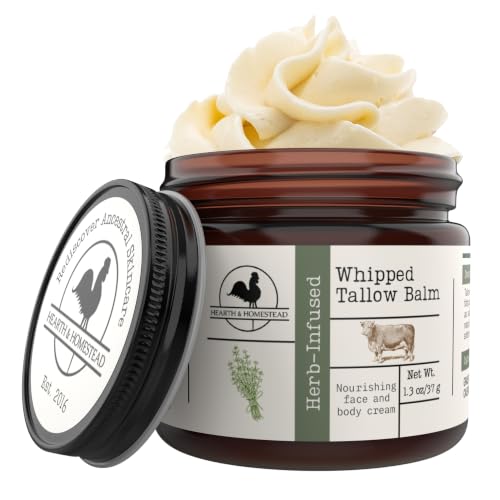 Hearth and Homestead: Handgefertigter geschlagener Talgbalsam (ohne Duft/Kräuter) – Bio-Körperbutter mit angereichertem Olivenöl, für Ekzeme, Rosacea,