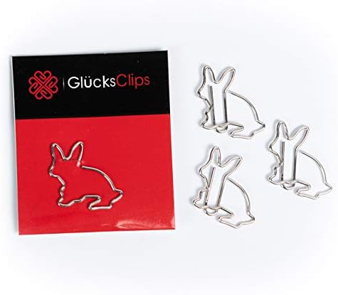 GlücksClips Cute Paper Clips (Set of 11), Rabbit Design with Bunny Shaped Paperclips, Decorative Metal Paper Fasteners