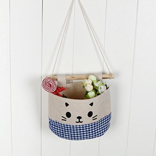 zeipy New Cotton Cartoon Cat Debris Pouch Wall Combination Hanging Storage Bag (Blue)