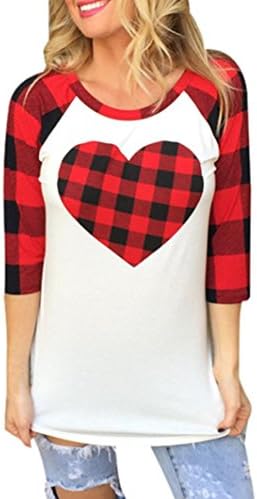 WOCACHI VALENTINES BLOUSE Valentines Day Gifts For Her Women Love Heart Blouse Long Sleeve Patchwork T-Shirt Clearance