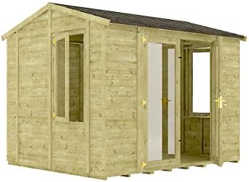 10x8 Pressure Treated Diplomat Wooden Garden Summerhouse Apex Double Door Extra Eaves 10FT x 8FT