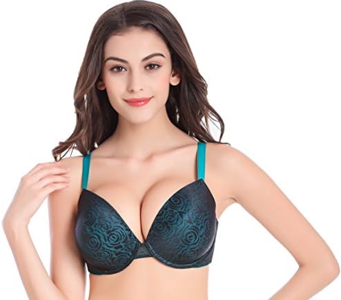 DeceDila Women's Plus Size Lace Bra Underwire Molded Adjustable Push Up Bra 60728, Emerald, 34DD/34E