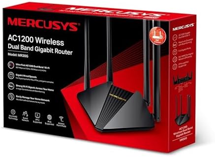 Mercusys MR30G Router Ethernet Wi-Fi Dual Band AC1200 Wireless, Porta Gigabit, MU-MIMO, Supporto IPTV, IPv6, 802.11ac, Rete Ospiti, Installazione Semplice, 4 Antenne Esterne a 5dBi, WPS