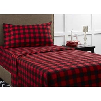 Mainstays Flannel Bedding Sheet Set, King, Red Plaid