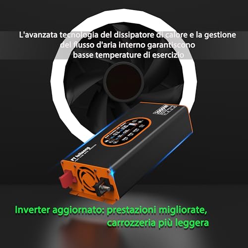 2000W Inverter 12v 220v Pure Wave - 12v Voltage Transformer LCD Display with 2 EU Sockets and 3 USB Ports and a Type C Port, Remote Control Socket for Motorhome, Car and Camping