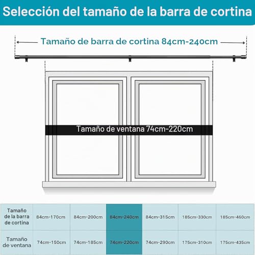 Curtain Rods Pole Extendable Curtain Rods Curtains for Living Room Bedroom Kitchen 84-220cm (Silver Φ25mm)