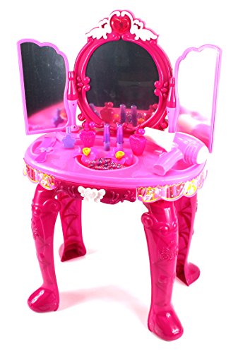 Magical Princess Jewelry Stand Pretend Play Battery Operated Toy Beauty Mirror Vanity Play Set w/ Flashing Lights, Sounds, Hair Dryer, Accessories
