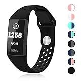 SWEES Silicone Sport Bands Compatible Fitbit Charge 3 & Charge 3 SE, Soft Breathable Sport Strap with Air Holes Replacement Wristband for Women Men Small & Large, Black, Grey, Navy Blue, Pink, Teal