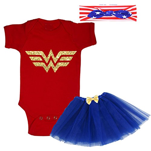 Cute Wonder Woman Glitter Baby Girls Halloween Tutu Costume Outfit