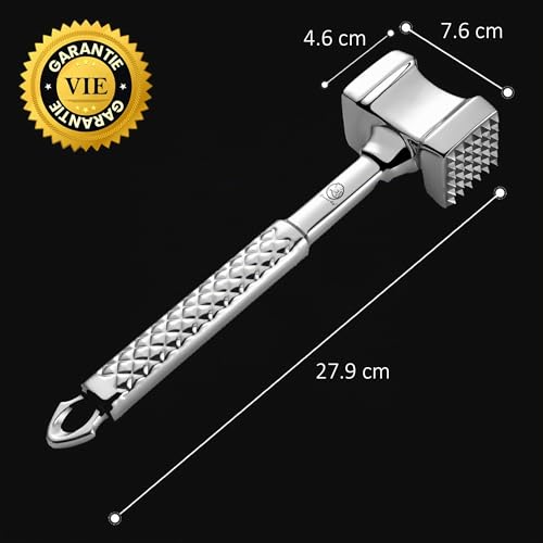 Stainless Steel Meat Tenderizer - Professional Double Sided Meat Hammer - Dishwasher Safe - Ideal for Cutlets, Chops, Steaks - Mallet by Gourmet Easy