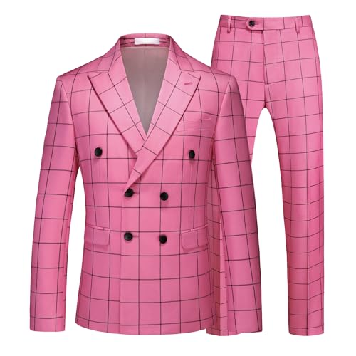 MOGU Completo Doppiopetto da Uomo, 2 Pezzi, Slim Fit, Blazer e Pantaloni per Matrimonio, Ballo di fine Anno, Ritorno a casa, Rosa Caldo, 46