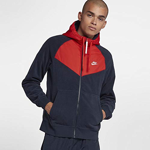 Nike Men's Sportswear Full Zip Hoodie Obsidian/Habanero Red/Sail Size X-Large - Thumbnail 4