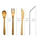 Natural Bamboo To Go Travel Cutlery Set- Washable Reusable Utensils, 7.5 inch Bamboo Spoon Fork Knife with Metal Straw, Cleaning Brush Carry Pouch, Eco-Friendly Camping Flatware Kit