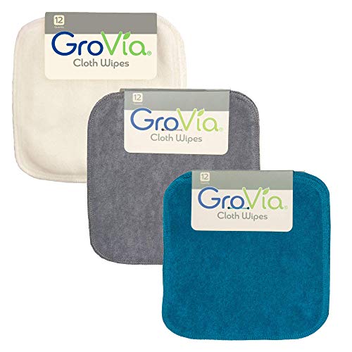 GroVia Reusable Cloth Diapering Wipes, 12 Count (3-Pack) (Color Mix 1)