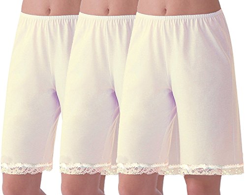 Under Moments Women's Cotton Pant Slip with Lace Trim Beige XL -3PK