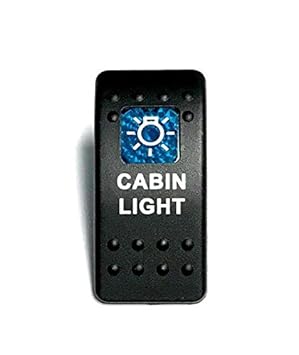 Euro Rocker Switch Cover with Text, Black with Blue Lens. Contura II, Fits Carling, Cole Hersee, Blue seas