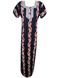 Women's House Dress Neck Embroidered Cotton Blue Evening Wear L