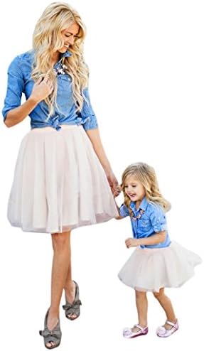 Jinjiu Family Matching Clothes,Women Girls Cap Sleeve Demin T Shirt+Tutu Skirt Dress Clothes Set