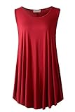 LARACE Women Solid Sleeveless Tunic for Leggings Swing Flare Tank Tops (1X, Wine Red)
