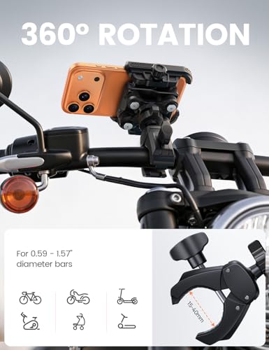 Lamicall Motorcycle Bike Phone Mount - [Upgrade Vibration Dampener] [Camera Friendly] Bike Phone Holder Handlebar Clamp, Bicycle Cell Phone Mount (Black)