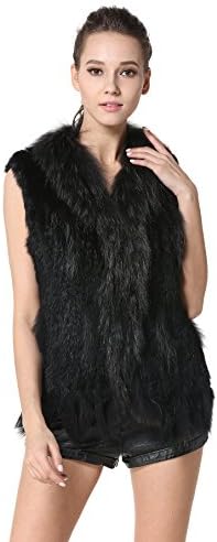 MEEFUR Rabbit Fur Vests Raccoon Fur Collar Real Fur Knitted Women Waistcoat