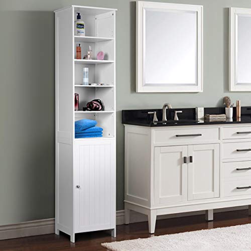 72'' Tall Cabinet, WATERJOY Standing Tall Storage Cabinet, Wooden White Bathroom Cupboard with Door and 5 Adjustable Shelves, Elegant and Space-Saving - Thumbnail 4