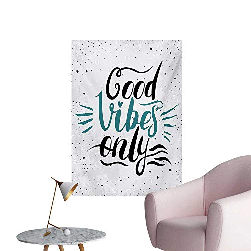 zhaoxuefa Good Vibes Wall Paper Stylized Hand Letters Calligraphy Dots Wavy Lines and Little Heart ModernTeal Black Beige W32 xL48 Funny Poster