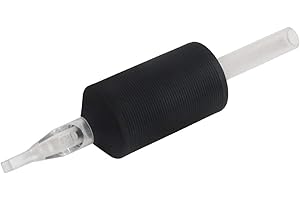 BISIBITA2 VORTEX 1.25-inch Soft Silicone Black Disposable Tattoo Tube Grips with Clear Long Tips 15pcs (7D)
