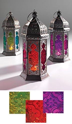 Authentic Large Tonal Hex. Moroccan Glass Lantern, Terquoise