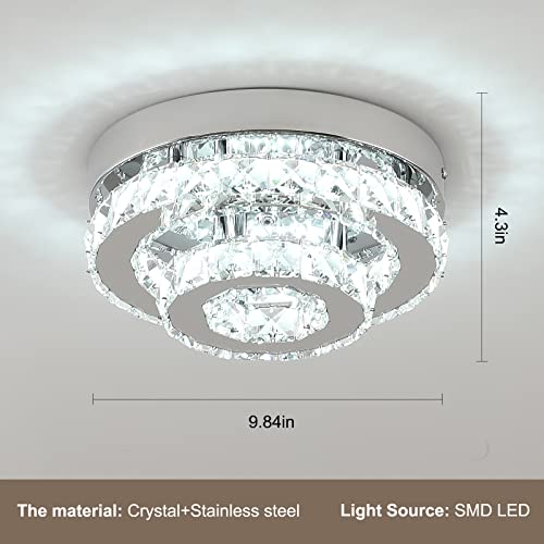 Mini Crystal Chandeliers for Dining Room Lighting Chrome LED Ceiling Light Semi Flush Mount Hallway Lights Indoor 9.8\