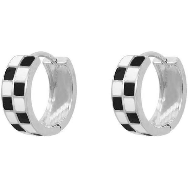 2 Pairs Cute Checkerboard Hoop Earrings For Women - 18K Gold Plated Geometric Grid Earrings - View #7