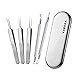 VOBAGA Blackhead Remover Pimple Comedone Extractor Tool Curved Acne Removal Kit,Treatment for Blemish,Whitehead Popping,Fat Particles,Zit popper with Silver Metal Case (Tweezers Kit 5pcs)