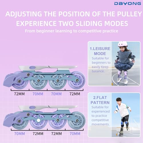 DAYONG Roller Skates for Kids, Adjustable Inline Skating Shoes with 8 Light Up Wheels and Double Adjusting Buckle, Dual Mode Breathable Rollerblades for Beginners, Kids, Adult.