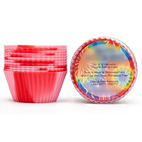 12 Pcs Silicone Cupcake Molds, Reusable Muffin Forms Molds Cupcake Holders for Muffins Pudding Cakes Baking - Red - Thumbnail 4
