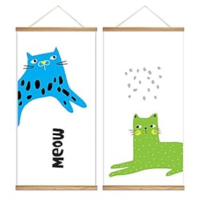 Hanging Poster Cute Cats Theme Wall Decoration for Bedroom Dinning Room Ready to Hang - 18"x36"x2 Panels