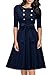Miusol Women's Vintage 3/4 Sleeve Navy Style Belted Retro Evening Dress