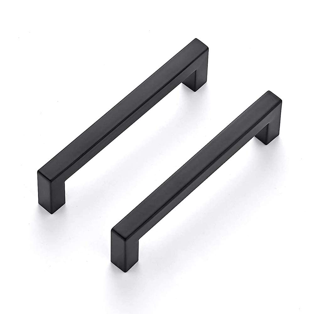 LONTAN 5 Pack Black Kitchen Cupboard Handles 160mm Hole Centers Black Wardrobe Handles Stainless Steel