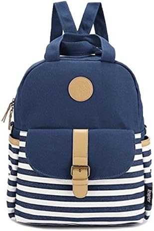 Preppy French Striped Backpack Rucksack Navy Stripy School Bags for Women Ladies Girls Blue