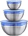 MONKA Stainless Steel Mixing Bowls With Sretch Silicon Lids (Set of 3). 100% Airtight Lids, For Healthy Meal, Nesting and Stackable