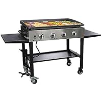 Blackstone 1565 36 Inch Outdoor Propane Gas Griddle Stainless Steel / Black, 4 Independent Burners, 720 Sq In Flat Top Cooking Surface, Grease Can, Collapsible, Portable, Professional Grill, New Model