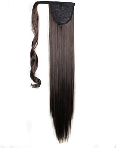 25" 130g Dark Brown Synthetic Long Straight Wrap Around on Clip in Ponytail Hair Extensions Hairpiece Accessories for Girl Lady Woman (#4#)
