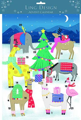 Ling Designs Advent Calendar ANIMAL ADVENT with 24 Doors and White Mailing Envelope 340mm x 250 mm