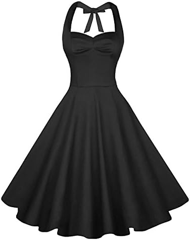 MOUNAGT Women's Halter Polka Dots 1950s Vintage Swing Tea Dress BlackSmall Fashion