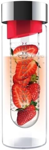 AdNArt Flavour-It Glass Water Bottle with Fruit Infuser, Red/Silver, 20-Oz., New by AdNArt